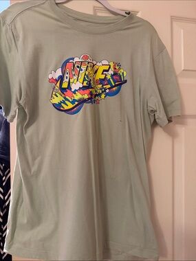Nike Kids Graphic T-Shirt in Light Sage with Colorful Print